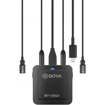 BOYA BY-DM20 kaksikanavainen digitaalinen stereo-kondensaattorimikrofoni USB-C-, Lightning- ja USB-A-liitännällä, omnidirectionaalinen, 25Hz-20kHz, iOS, Android, Windows, Mac