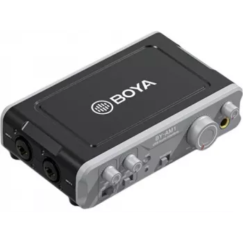 BOYA BY-AM1 2-kanavainen USB-C audio-liitäntä XLR/TRS-tuloilla, +48V phantom-virralla ja Direct Monitoring -toiminnolla