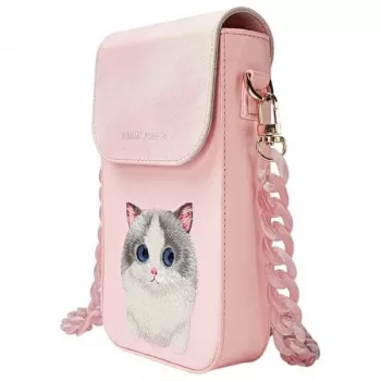 Nimmy Big Eyed Pet 2.0 kissa-puhelinlaukku - pinkki crossbody-laukku älypuhelimille 6,7 tuumaan asti