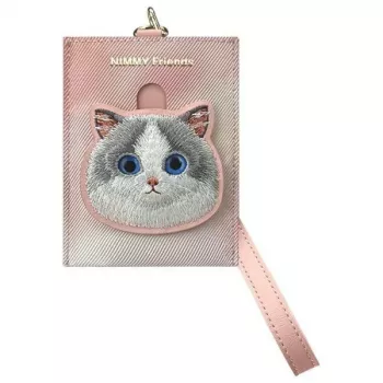 NIMMY Big Eyed Pet 2.0 kissa pinkki PU-nahka korttikotelo lompakko 6 korttitaskulla, kolikkotaskulla ja vetoketjulla