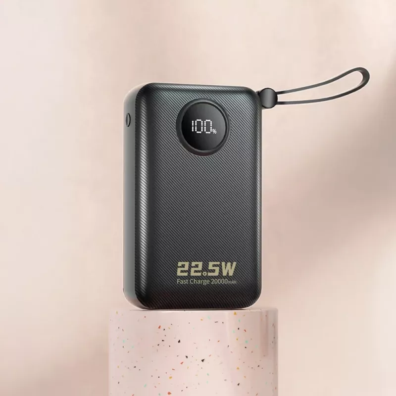 DUDAO K14+ 20000mAh 22.5W varavirtalähde integroiduilla Lightning- ja USB-C-kaapeilla - musta