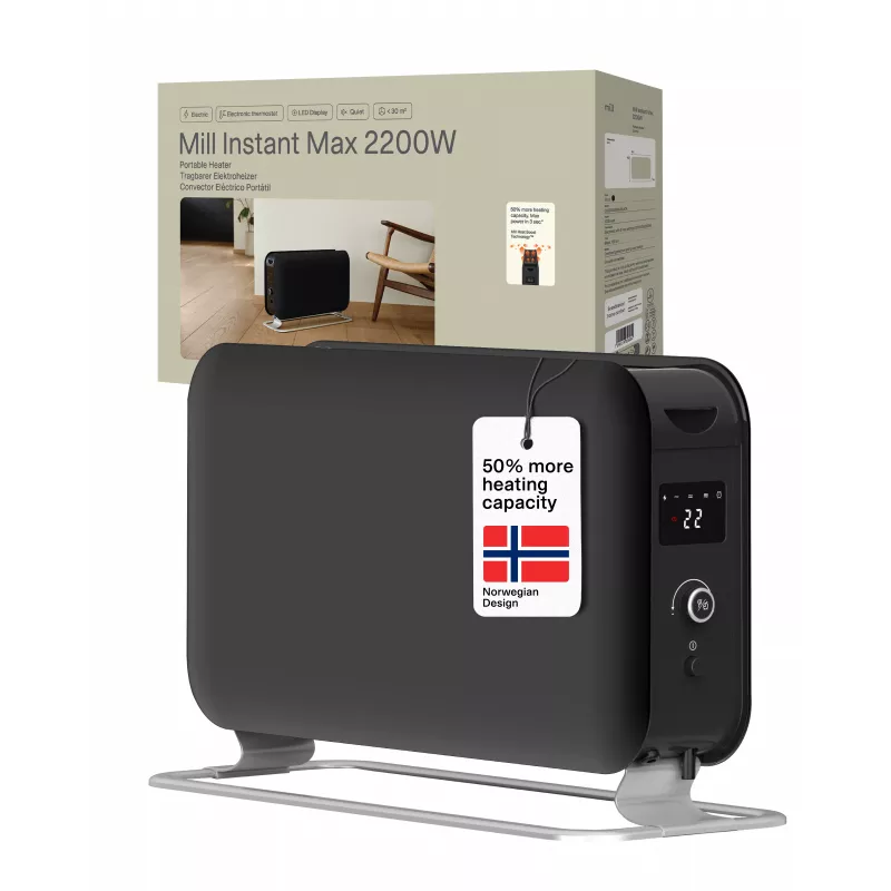Mill Instant Max LED kannettava konvektiolämmitin, 2200 W, musta