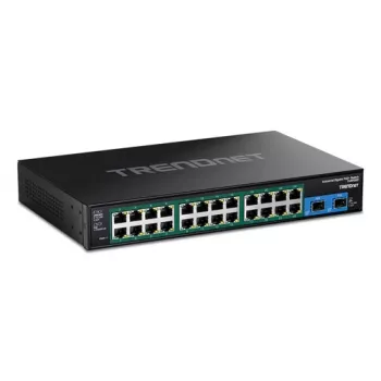 TRENDnet 26-porttinen teollisuuskäyttöön tarkoitettu Gigabit PoE+ hallittava kytkin, 24x PoE+ ja 2x SFP