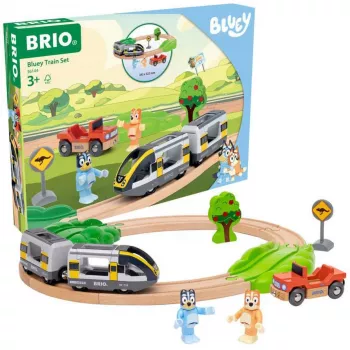 RAVENSBURGER World - Bluey junasetti | puinen lelujuna Bluey- ja Bingo-hahmoilla | 3 osaa | FSC-sertifioitu | yhteensopiva BRIO World -sarjan kanssa