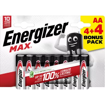 Energizer Max AA alkaliparistot, 1,5 V, 8 kpl pakkaus (4+4)