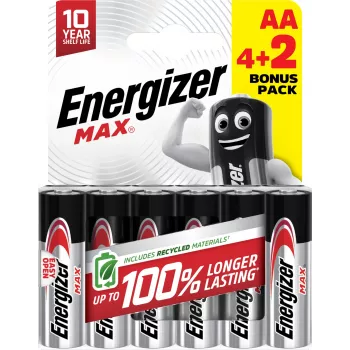 Energizer Max AA alkaliparistot, 1,5 V, 6 kpl:n pakkaus (4+2)