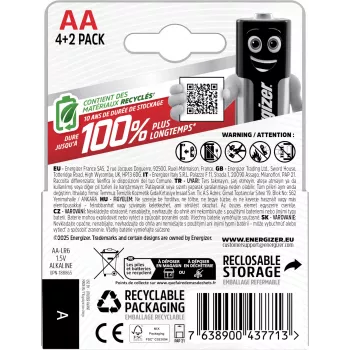 Energizer Max AA alkaliparistot, 1,5 V, 6 kpl:n pakkaus (4+2)