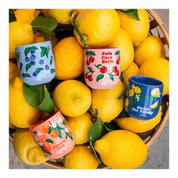 Bialetti Fruit Vibes keraaminen kahvikuppisarja, 300 ml, monivärinen, konepesun ja mikroaaltouunin kestävä