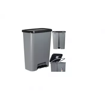 Curver Deco Bin 50L poljinroskis, tummanharmaa runko mustalla kannella ja polkimella