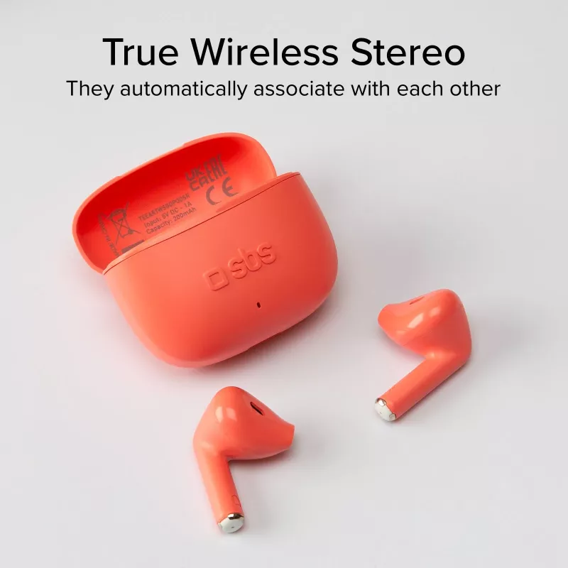 SBS TEEARTWSGOPODSR True Wireless Stereo -nappikuulokkeet latauskotelolla, Bluetooth 5.0, kosketusohjaus, punainen