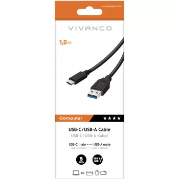 Vivanco USB-C–USB-A 3.0 -kaapeli 1 m (VVITCABUSBATYC15W)