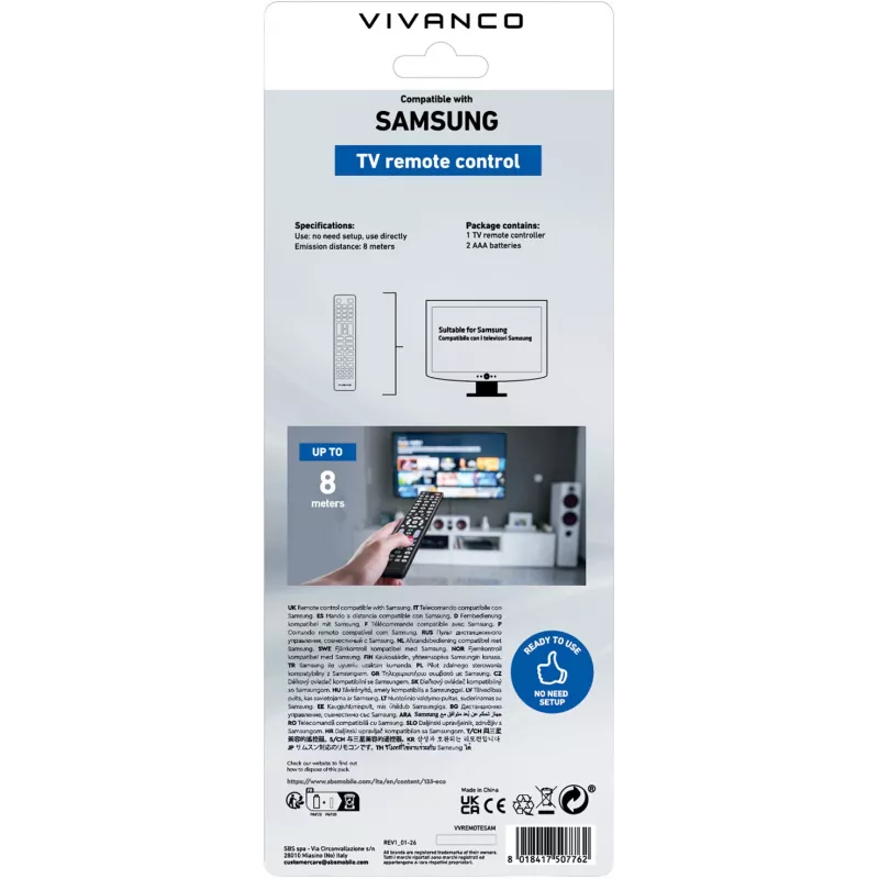 Vivanco VVREMOTESAM yleiskaukosäädin Samsung-televisioille, musta