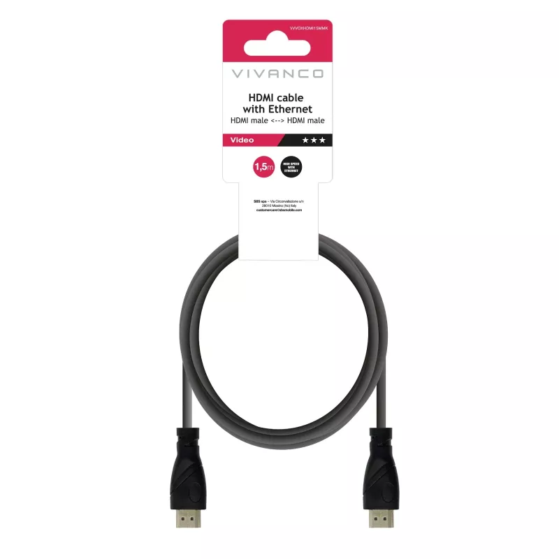 Vivanco VVVOXHDMI15MMK High Speed HDMI -kaapeli Ethernetillä 1,5 m musta