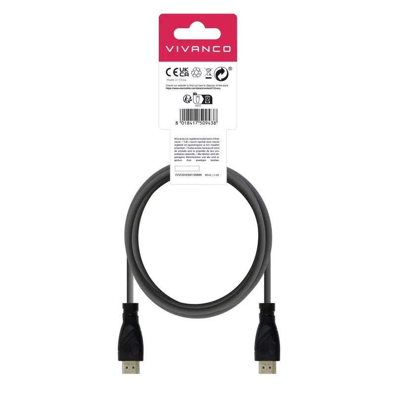 Vivanco VVVOXHDMI15MMK High Speed HDMI -kaapeli Ethernetillä 1,5 m musta