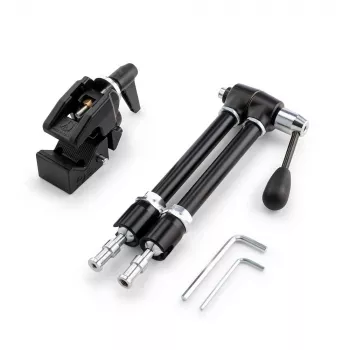 Manfrotto 143R nivelletty Magic Arm -varsi kamerapidikkeellä, 3 kg kantavuus, alumiini, musta