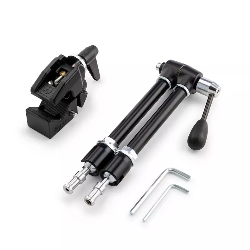 Manfrotto 143R nivelletty Magic Arm -varsi kamerapidikkeellä, 3 kg kantavuus, alumiini, musta