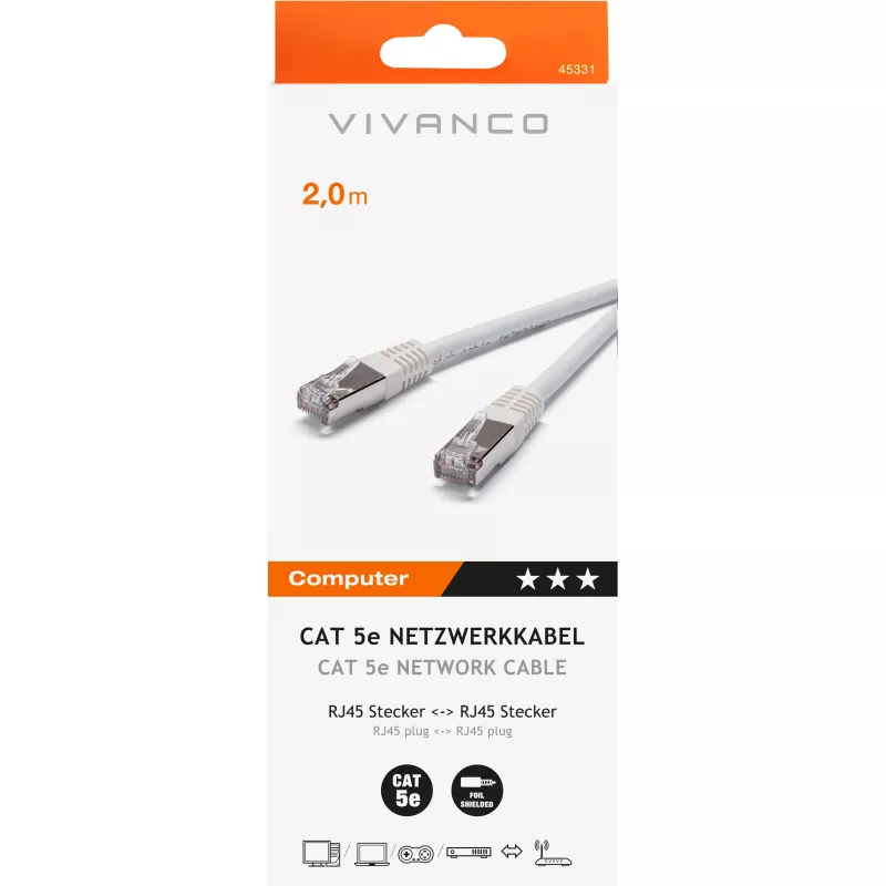 Vivanco CAT 5e -verkkokaapeli 2 m (VVITLAN5E200W)