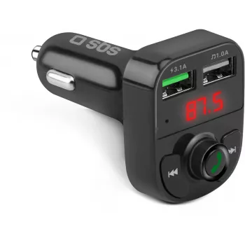 SBS TECARFM2USB Bluetooth FM-lähetin handsfree-toiminnolla ja kahdella USB-latausliitännällä