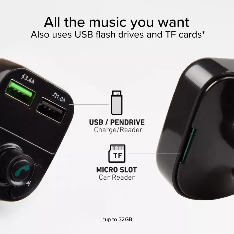 SBS TECARFM2USB Bluetooth FM-lähetin handsfree-toiminnolla ja kahdella USB-latausliitännällä