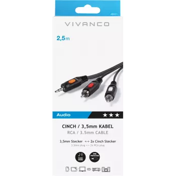 Audiokaapeli 3,5 mm – 2xRCA Vivanco 2,5 m (VVAJACK2RCA25MMK)