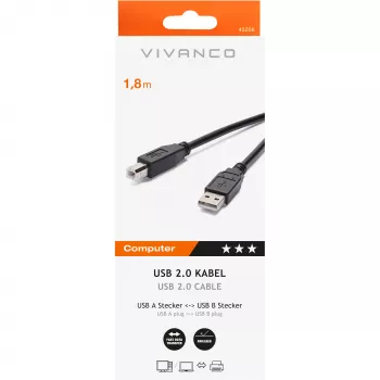 USB-A–USB-B-kaapeli Vivanco 1,8 m (VVIT31USBAB18MMK)