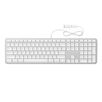 Satechi Slim LX3 langallinen taustavalaistu näppäimistö ja numeronäppäimistö, USB-C/USB-A, Mac/Windows-tilakytkin, hopea