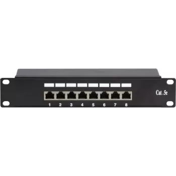 DSIT DS-10Patch5-8FTP 10 tuuman 8-porttinen FTP CAT 5e patch-paneeli, 1U räkkikiinnitys, suojattu RJ45, LSA+ IDC, musta