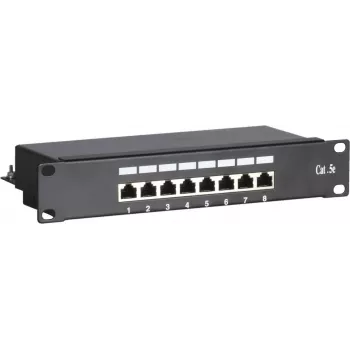 DSIT DS-10Patch5-8FTP 10 tuuman 8-porttinen FTP CAT 5e patch-paneeli, 1U räkkikiinnitys, suojattu RJ45, LSA+ IDC, musta