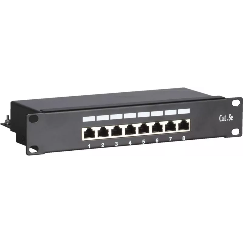 DSIT DS-10Patch5-8FTP 10 tuuman 8-porttinen FTP CAT 5e patch-paneeli, 1U räkkikiinnitys, suojattu RJ45, LSA+ IDC, musta