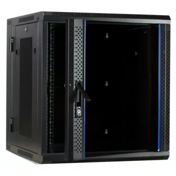 DSIT DS6612ZP-DOUBLE 6U seinäasennettava palvelinkaappi karkaistulla lasiovella ja rei'itetyillä sivupaneeleilla, 600x450x370 mm, musta