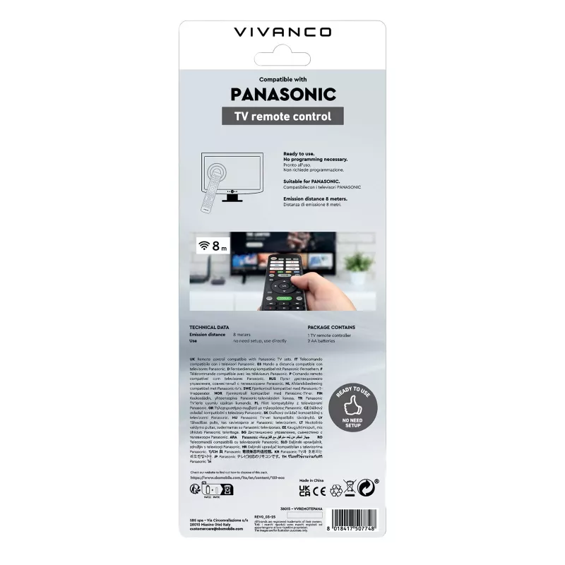 Vivanco VVREMOTEPANA universaali kaukosäädin Panasonic-TV:ille – esiohjelmoitu, IR, musta