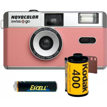 Swiss+Go Novocolor 35mm analoginen kamerapaketti salamalla, pinkki (SWI401611)