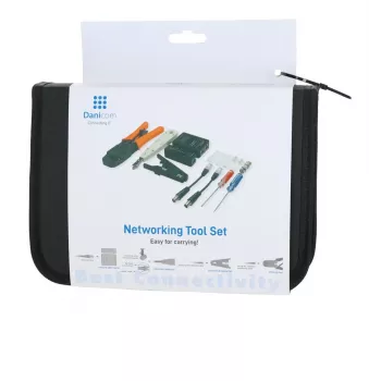 DSIT DC-TOOLSET-PRO ammattimainen verkkotyökalusarja puristuspihdeillä, testerillä, LSA-työkalulla, piihdeillä, ruuvitaltoilla, liittimillä ja vetoketjulaukulla