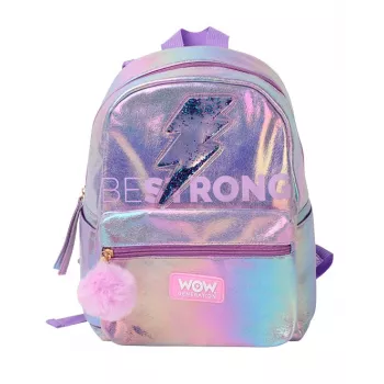 Holo Wow holografinen koulureppu tytöille pompomilla ja säädettävillä olkaimilla WOW00048