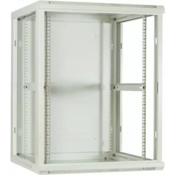 DSIT 18U seinäasennettava palvelinkaappi lasiovella, 600x600x900 mm, valkoinen