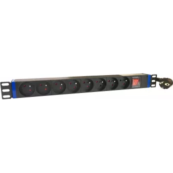 DSIT DS-8PDU-PE 19 tuuman kehikko-PDU, 8 Schuko-pistorasiaa, 16A, 2 m kaapeli, musta