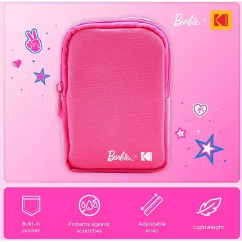 Kodak x Barbie pehmeä kotelo vetoketjulla ja olkahihnalla Printomatic- ja Step Slim -kameroille, roosa (RODBCMPK)