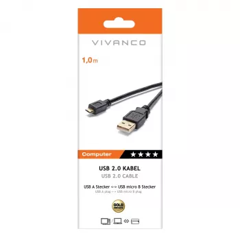 Vivanco VVITUSBAMICB10MK USB 2.0 Type-A - Micro-B -kaapeli, 1 m, musta