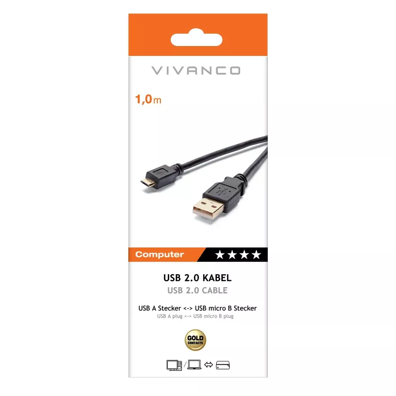 Vivanco VVITUSBAMICB10MK USB 2.0 Type-A - Micro-B -kaapeli, 1 m, musta