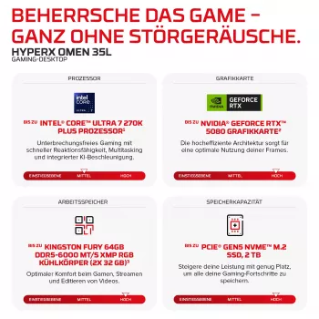 HP HyperX OMEN Desktop -pelitietokone GT18-0170ng - Intel Core Ultra 7 270K Plus, 32GB DDR5, 1TB SSD, NVIDIA GeForce RTX 5060 Ti 16GB, FreeDOS