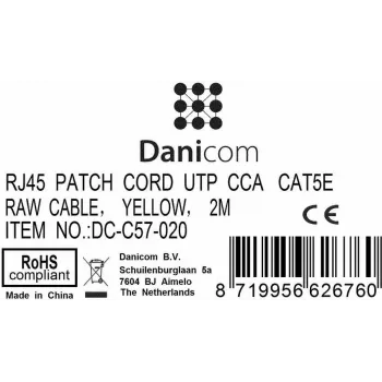 DSIT CAT 5e U/UTP verkkopatchkaapeli, RJ45-pistoke pistokkeeseen, 2 m, keltainen, CCA, 100 MHz