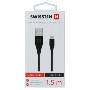 Swissten USB-A - USB-C 3.1 Gen 1 -kaapeli 1,5 m musta