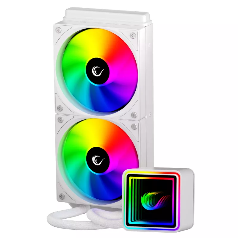 Rampage INFINITE V240 valkoinen 240 mm ARGB AIO neste-CPU-jäähdytin lämpötilanäytöllä