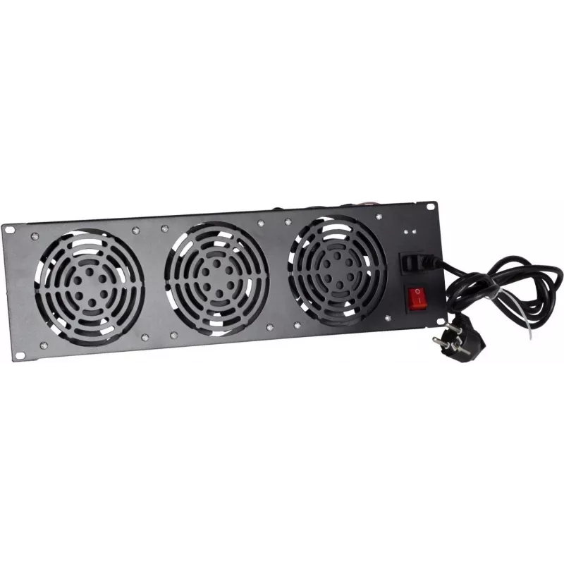 DSIT DS-FAN3FRONT 3U räkkikiinnitteinen tuuletinyksikkö 3 tuulettimella 19 tuuman räkkeihin, musta