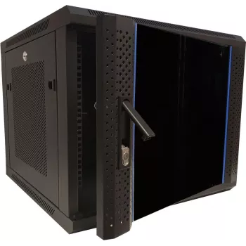 DSIT DS6609ZP 9U 19 tuuman seinäkiinnitteinen palvelinkotelo lasiovella ja rei'itetyillä sivuseinillä, 600x600x501 mm, musta