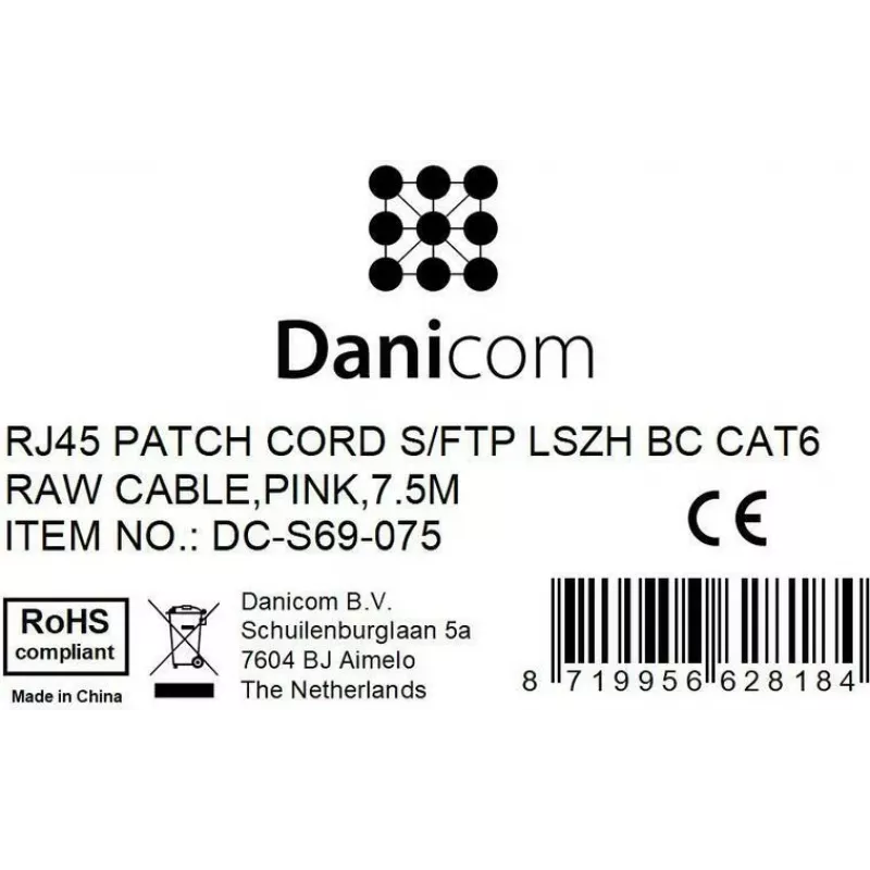 DSIT CAT 6 verkkokaapeli LSOH - S/FTP - 7,5 m - pinkki
