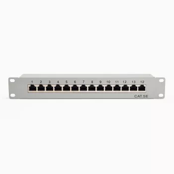 DSIT 10 tuuman 12-porttinen Cat5e STP patch-paneeli – 1U räkkiasennus, suojattu RJ45, musta
