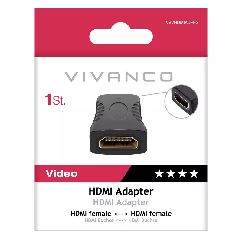 Vivanco VVVHDMIADFFG HDMI-liitossovitin naaras-naaras 4K 60Hz 18Gbps musta