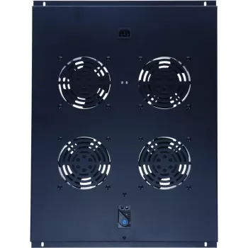 DSIT DS-FT80 4-tuuletinjäähdytysyksikkö palvelinkaappiin termostaatilla 800 mm syville kaapeille, 1U, 230V, musta