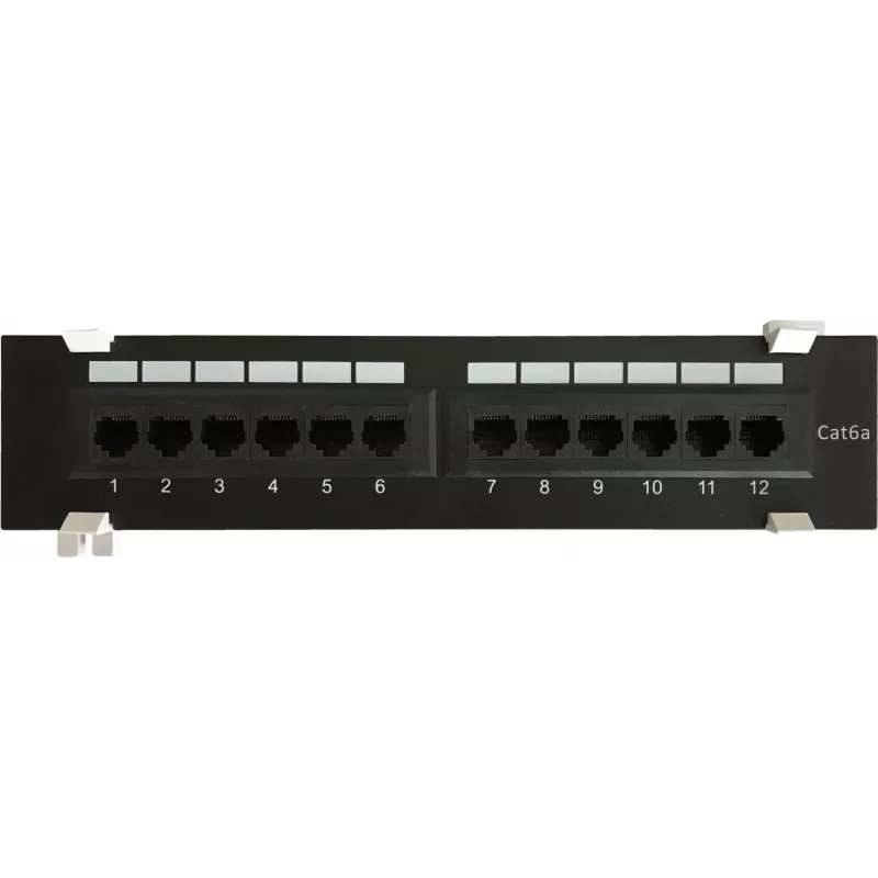 DSIT CAT 6a seinäasennettava patch-paneeli, 12-porttinen UTP, musta